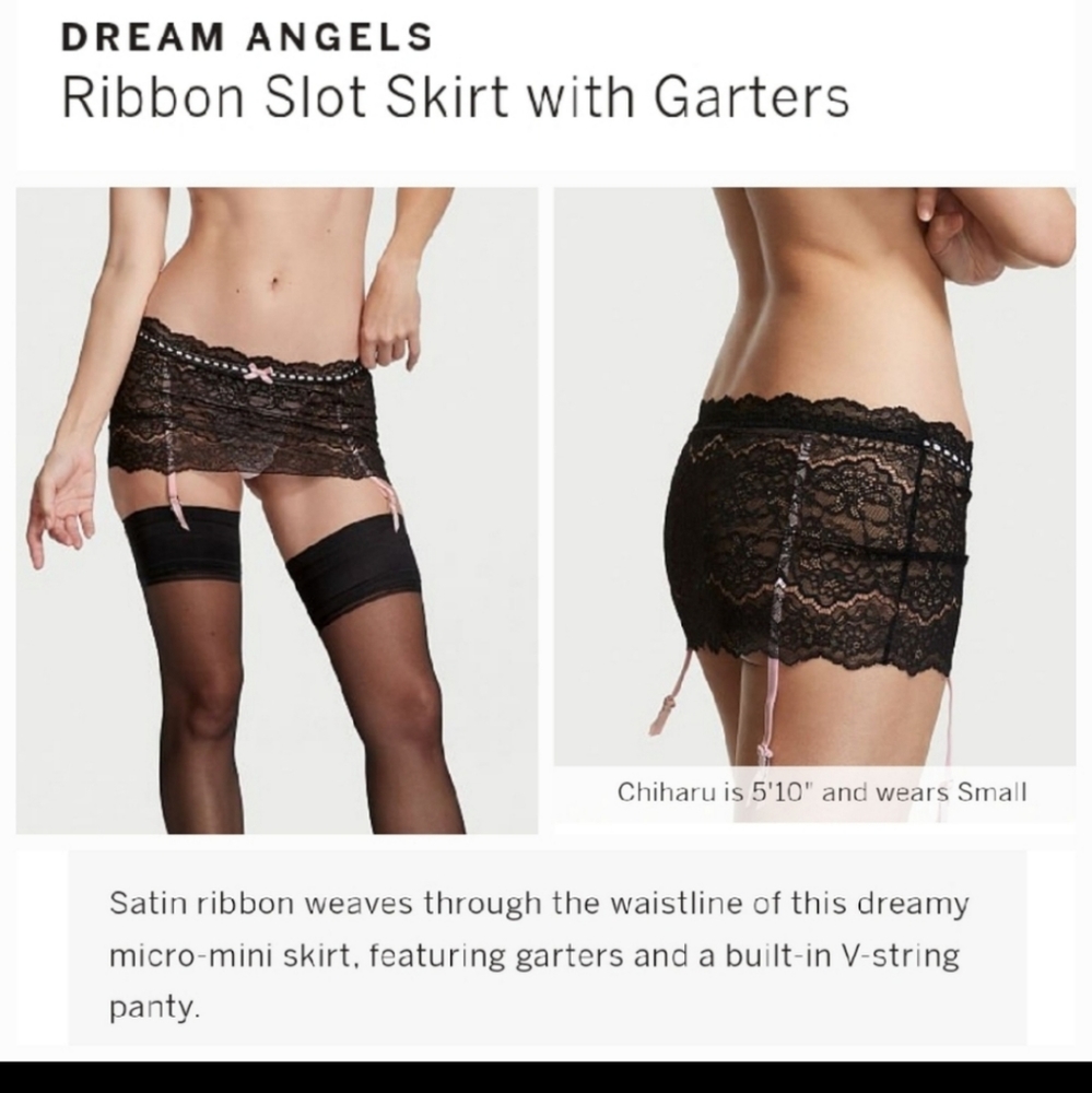 Victoria's secret dream Angel's ribbon slot  skirted V-string Panty Garter Belt